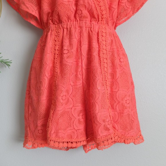 Bebe Tatiana Orange Lace Flutter Sleeves Romper NWT Size XS - Picture 7 of 13